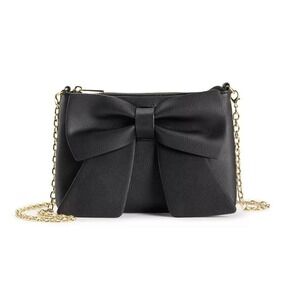 MADDEN GIRL BOW EVENING CLUTCH IN BLACK WITH REMOVABLE CHAIN